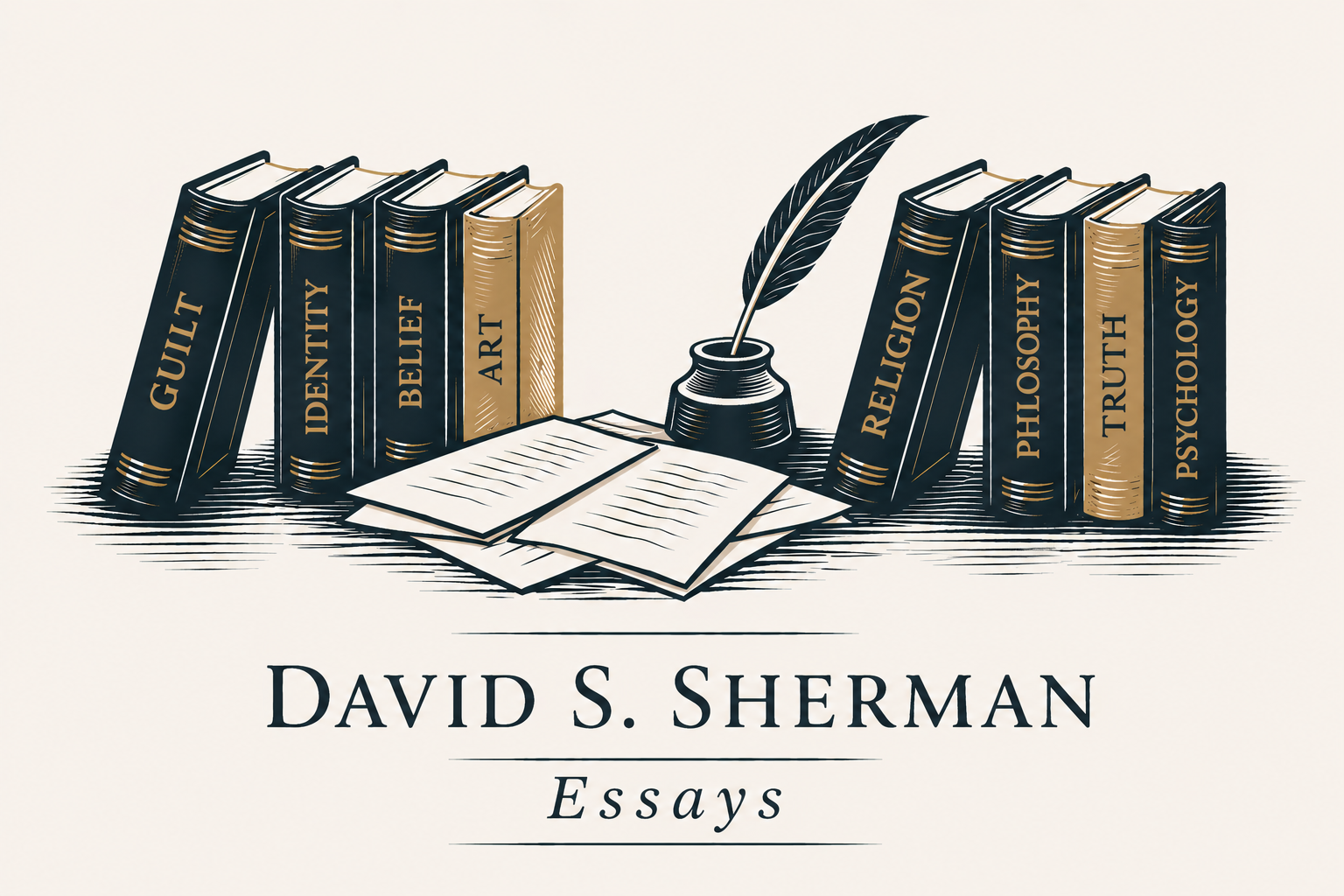 David S. Sherman Essays logo with books, papers, and quill